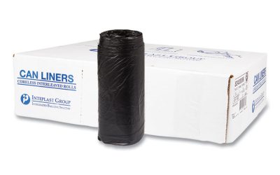 High-Density Commercial Can Liners, 16 gal, 8 mic, 24″ x 33″, Black, 50 Bags/Roll, 20 Interleaved Rolls/Carton
