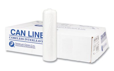 High-Density Commercial Can Liners, 30 gal, 8 mic, 30″ x 37″, Clear, 25 Bags/Roll, 20 Interleaved Rolls/Carton