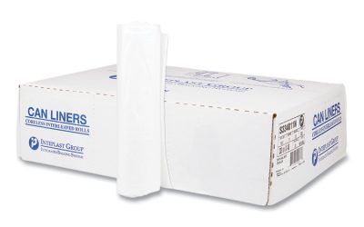 High-Density Commercial Can Liners, 33 gal, 11 mic, 33″ x 40″, Clear, 25 Bags/Roll, 20 Interleaved Rolls/Carton