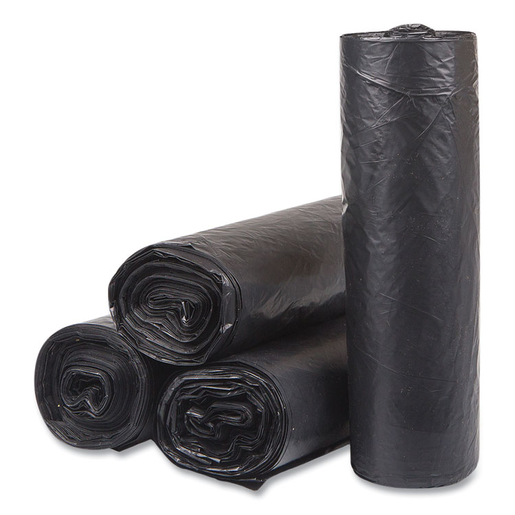 High-Density Commercial Can Liners, 33 gal, 16 mic, 33" x 40", Black, 25 Bags/Roll, 10 Interleaved Rolls/Carton - Image 2
