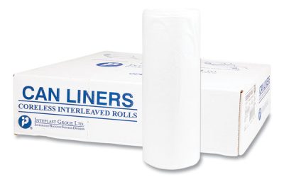 High-Density Commercial Can Liners, 55 gal, 14 mic, 36″ x 60″, Clear, 25 Bags/Roll, 8 Interleaved Rolls/Carton