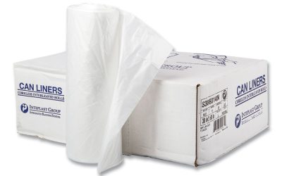 High-Density Commercial Can Liners, 60 gal, 14 mic, 38″ x 60″, Clear, 25 Bags/Roll, 8 Interleaved Rolls/Carton