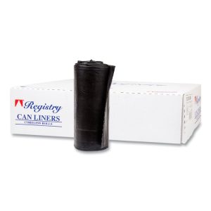 High-Density Commercial Can Liners, 60 gal, 17 mic, 38" x 60", Black, 25 Bags/Roll, 8 Interleaved Rolls/Carton