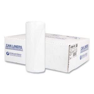 High-Density Commercial Can Liners, 60 gal, 17 mic, 38" x 60", Clear, 25 Bags/Roll, 8 Interleaved Rolls/Carton