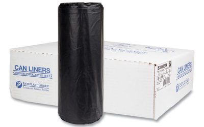 High-Density Commercial Can Liners, 60 gal, 22 mic, 38″ x 60″, Black, 25 Bags/Roll, 6 Interleaved Rolls/Carton