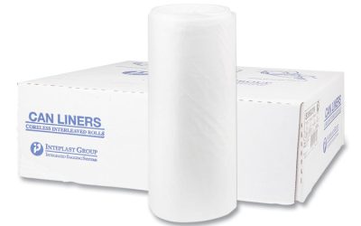 High-Density Commercial Can Liners, 60 gal, 22 mic, 38″ x 60″, Clear, 25 Bags/Roll, 6 Interleaved Rolls/Carton