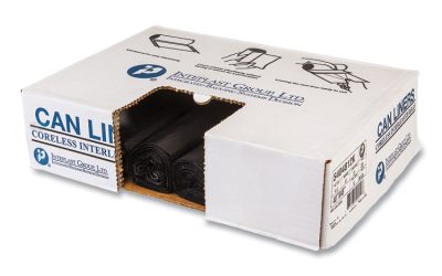 High-Density Commercial Can Liners, 45 gal, 12 mic, 40″ x 48″, Black, 25 Bags/Roll, 10 Interleaved Rolls/Carton