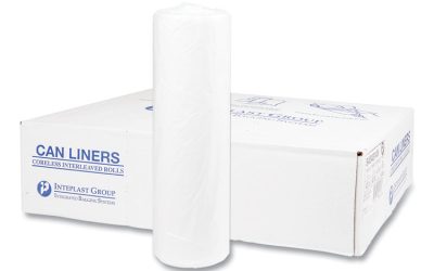 High-Density Commercial Can Liners, 45 gal, 14 mic, 40″ x 48″, Clear, 25 Bags/Roll, 10 Interleaved Rolls/Carton