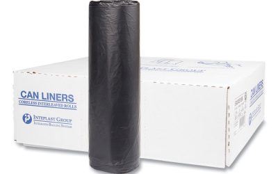 High-Density Commercial Can Liners, 45 gal, 16 mic, 40″ x 48″, Black, 25 Bags/Roll, 10 Interleaved Rolls/Carton