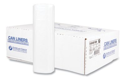 High-Density Commercial Can Liners, 45 gal, 16 mic, 40″ x 48″, Clear, 25 Bags/Roll, 10 Interleaved Rolls/Carton