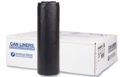 High-Density Commercial Can Liners, 45 gal, 22 mic, 40″ x 48″, Black, 25 Bags/Roll, 6 Interleaved Rolls/Carton