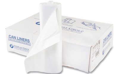 High-Density Commercial Can Liners, 60 gal, 17 mic, 43″ x 48″, Clear, 25 Bags/Roll, 8 Interleaved Rolls/Carton
