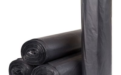 High-Density Commercial Can Liners, 60 gal, 22 mic, 43″ x 48″, Black, 25 Bags/Roll, 6 Interleaved Rolls/Carton