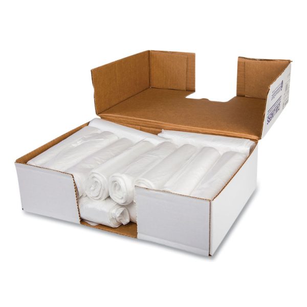 Low-Density Commercial Can Liners, Coreless Perforated Roll, 10 gal, 0.35mil, 24" x 24", Clear, 50 Bags/Roll, 20 Rolls/Carton - Image 2