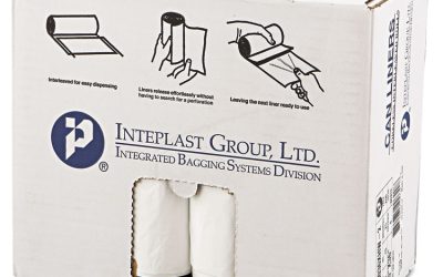 Low-Density Commercial Can Liners, Coreless Interleaved Roll, 30 gal, 0.7 mil, 30″ x 36″, White, 25 Bags/Roll, 8 Rolls/Carton
