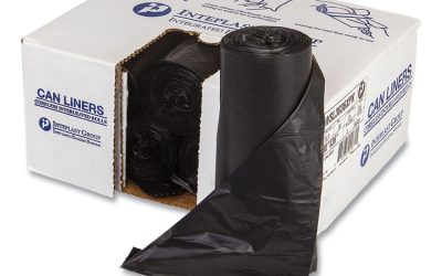 Low-Density Commercial Can Liners, Coreless Interleaved Roll, 30 gal, 0.9 mil, 30″ x 36″, Black, 25 Bags/Roll, 8 Rolls/Carton