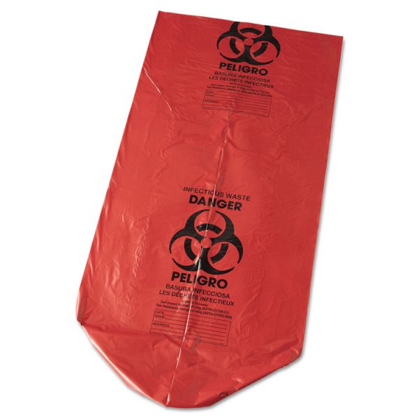 Biohazard Low-Density Commercial Can Liners, Coreless Interleaved Roll, 4 gal, 1.3 mil, 40" x 46", Red, 20/Roll, 5 Rolls/CT - Image 2