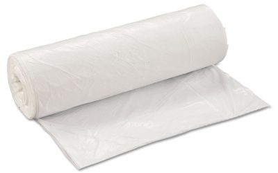 Low-Density Commercial Can Liners, Coreless Interleaved Roll, 45 gal, 0.8 mil, 40″ x 46″, White, 25 Bags/Roll, 4 Rolls/Carton