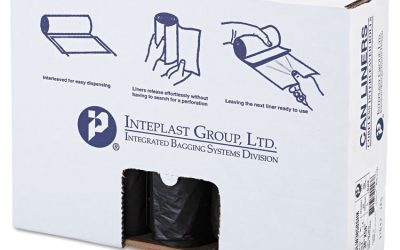 Low-Density Commercial Can Liners, Coreless Interleaved Roll, 60 gal, 1.4 mil, 38″ x 58″, Black, 20 Bags/Roll, 5 Rolls/Carton