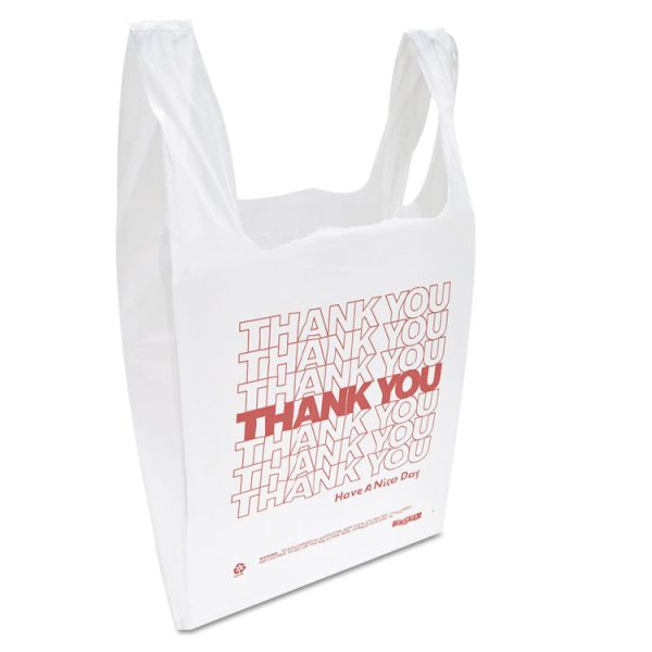 Thank You Handled T-Shirt Bag, 0.167 bbl, 12.5 microns, 11.5" x 21", White, 900/Carton - Image 2