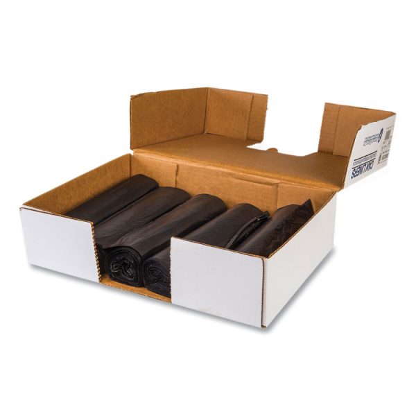 High-Density Commercial Can Liners Value Pack, 60 gal, 19 mic, 43" x 46", Black, 25 Bags/Roll, 6 Interleaved Rolls/Carton - Image 2