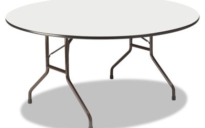 OfficeWorks Wood Folding Table, Round, 60″ x 29″, Gray Top, Charcoal Base