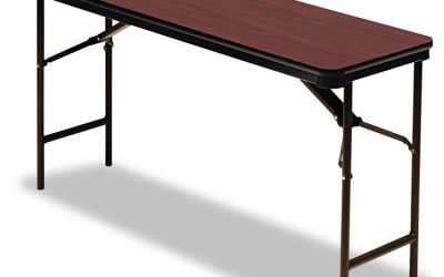 OfficeWorks Commercial Wood-Laminate Folding Table, Rectangular, 60″ x 18″ x 29″, Mahogany Top, Brown Base