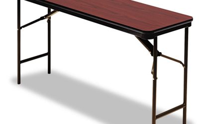 OfficeWorks Commercial Wood-Laminate Folding Table, Rectangular, 72″ x 18″ x 29″, Mahogany
