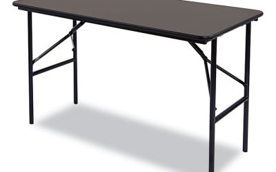 OfficeWorks Classic Wood-Laminate Folding Table, Straight Legs, Rectangular, 48″ x 24″ x 29″, Walnut