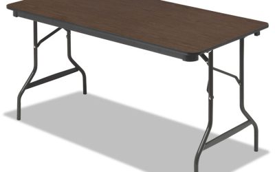 OfficeWorks Classic Wood-Laminate Folding Table, Curved Legs, Rectangular, 60″ x 30″ x 29″, Walnut