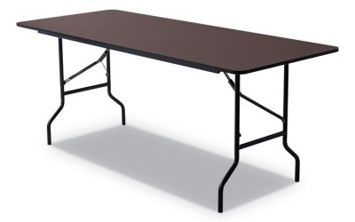 OfficeWorks Classic Wood-Laminate Folding Table, Curved Legs, Rectangular, 72″ x 30″ x 29″, Walnut