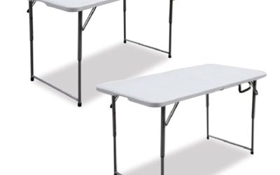 Bifold Resin Folding Table, Rectangular, 48″ x 23.6″ x 29.1″, White Granite Top, Gray Base/Legs, 2/Pack