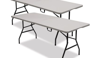 Bifold Resin Folding Table, Rectangular, 70.9″ x 29.1″ x 30″, White Granite Top, Gray Base/Legs, 2/Pack