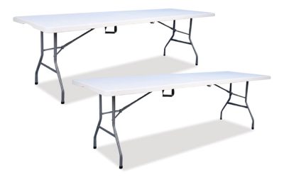 Bifold Resin Folding Table, Rectangular, 94.5″ x 29.9″ x 30″, White Granite Top, Gray Base/Legs, 2/Pack