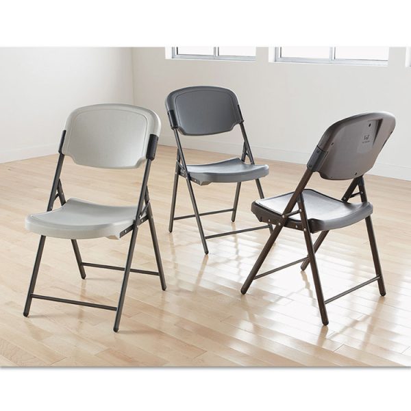 Rough n Ready Commercial Folding Chair, Supports Up to 350 lb, 15.25" Seat Height, Platinum Seat, Platinum Back, Black Base - Image 2