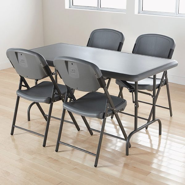 Rough n Ready Commercial Folding Chair, Supports Up to 350 lb, 15.25" Seat Height, Charcoal Seat, Charcoal Back, Silver Base - Image 2