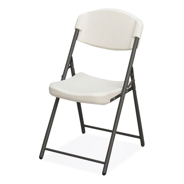 Rough n Ready Commercial Folding Chair, Supports Up to 350lb, 18" Seat Height, Platinum Granite Seat/Back, Black Base, 4/Pack - Image 2