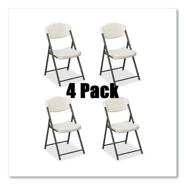 Rough n Ready Commercial Folding Chair, Supports Up to 350lb, 18" Seat Height, Platinum Granite Seat/Back, Black Base, 4/Pack - Image 4