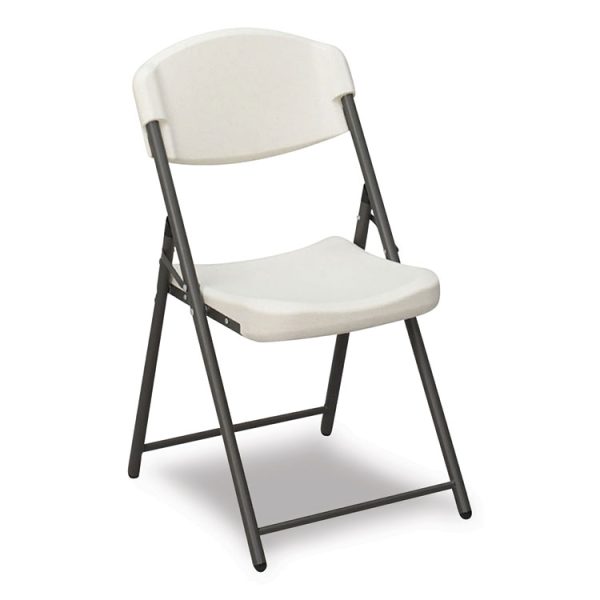 Rough n Ready Commercial Folding Chair, Supports Up to 350lb, 18" Seat Height, Platinum Granite Seat/Back, Black Base, 4/Pack - Image 3