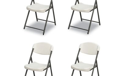 Rough n Ready Commercial Folding Chair, Supports Up to 350lb, 18″ Seat Height, Platinum Granite Seat/Back, Black Base, 4/Pack