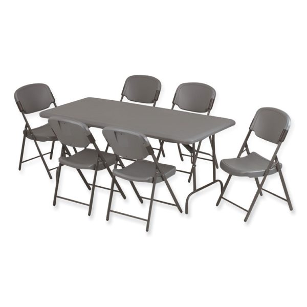 Rough n Ready Commercial Folding Chair, Supports Up to 350 lb, 18" Seat Height, Charcoal Seat/Back, Charcoal Base, 4/Pack - Image 2