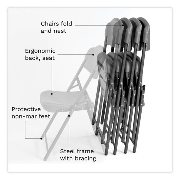 Rough n Ready Commercial Folding Chair, Supports Up to 350 lb, 18" Seat Height, Charcoal Seat/Back, Charcoal Base, 4/Pack - Image 4