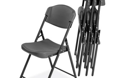 Rough n Ready Commercial Folding Chair, Supports Up to 350 lb, 18″ Seat Height, Charcoal Seat/Back, Charcoal Base, 4/Pack