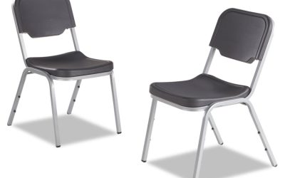 Rough n Ready Stack Chair, Supports Up to 500 lb, 17.5″ Seat Height, Black Seat, Black Back, Silver Base, 4/Carton