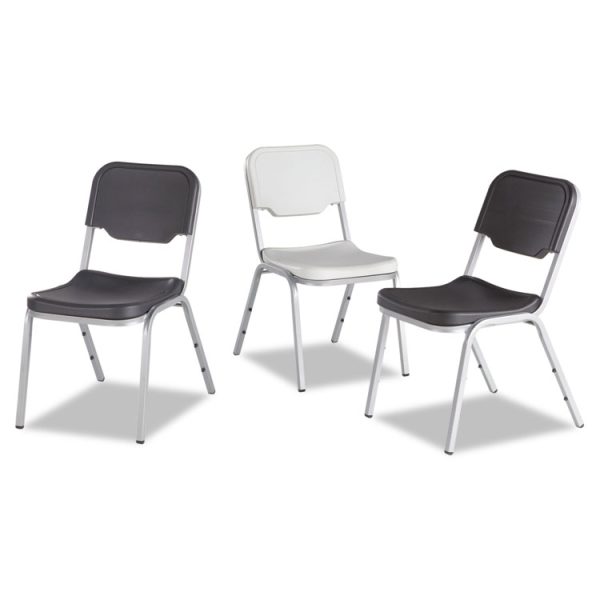 Rough n Ready Stack Chair, Supports Up to 500 lb, 17.5" Seat Height, Black Seat, Black Back, Silver Base, 4/Carton - Image 2