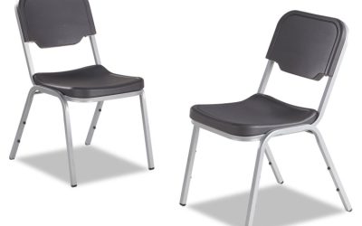 Rough n Ready Stack Chair, Supports Up to 500 lb, 17.5″ Seat Height, Charcoal Seat, Charcoal Back, Silver Base, 4/Carton