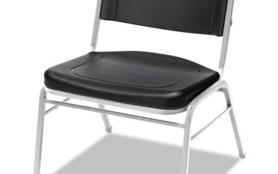 Rough n Ready Wide-Format Big and Tall Stack Chair, Supports 500lb, 18.5″ Seat Height, Black Seat/Back, Silver Base, 4/Carton