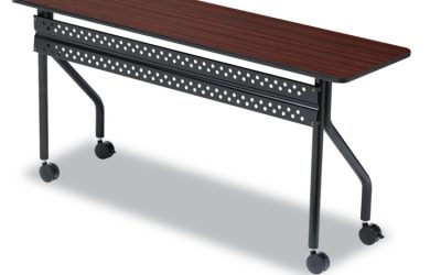 OfficeWorks Mobile Training Table, Rectangular, 60″ x 18″ x 29″, Mahogany/Black