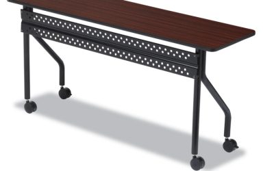 OfficeWorks Mobile Training Table, Rectangular, 72″ x 18″ x 29″, Mahogany/Black