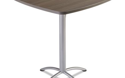 iLand Bistro-Height Table with Contoured Edges, Square, 36″ x 36″ x 42″, Natural Teak Top, Silver Base